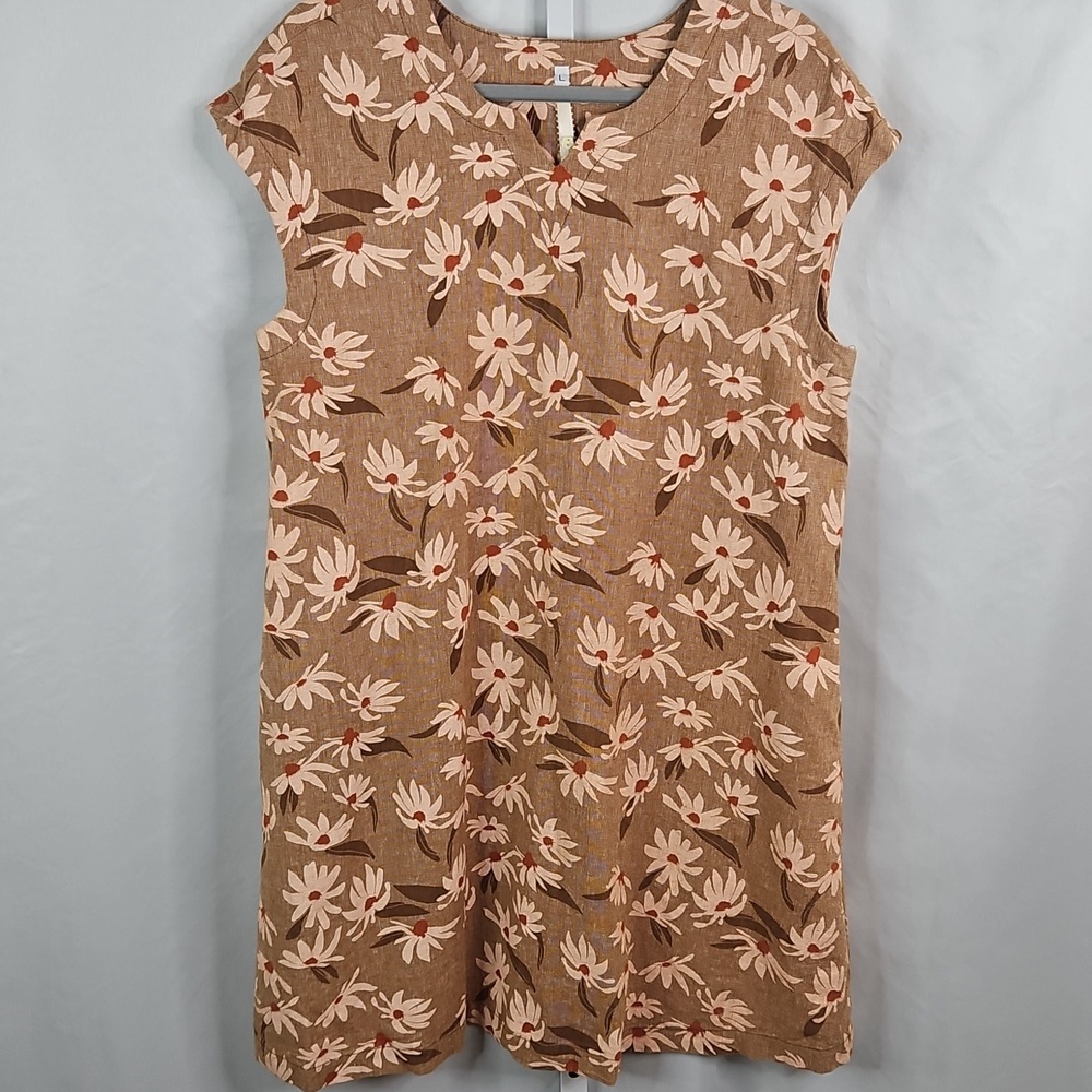 Uncle Frank Peach & Brown Midi Sleeveless Sheath Floral Dress Size Large